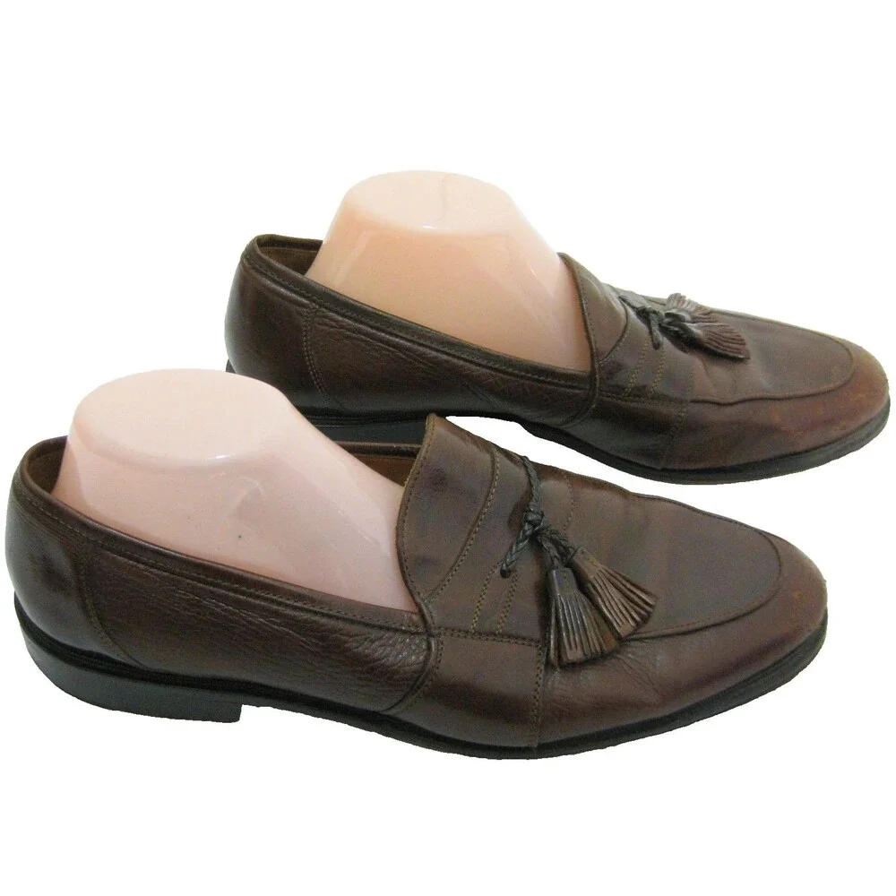 Johnston & Murphy Mens Size 11.5 Italian Deerskin Leather Tassle Loafers Shoes